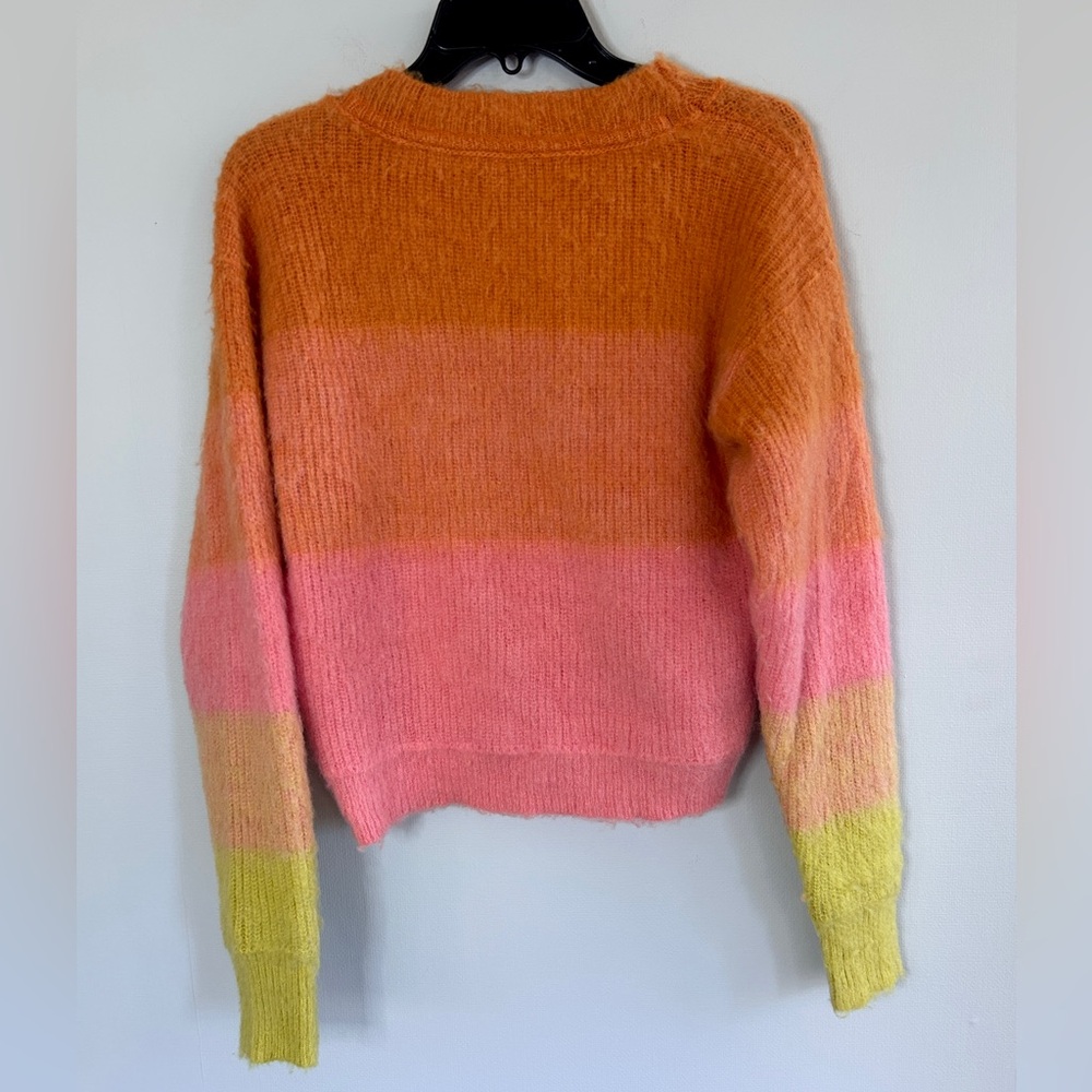 FREE PEOPLE Autumn Sky Pullover Sweater Fluffy Stripe Slouchy Boho Preppy Size S - Picture 6 of 9